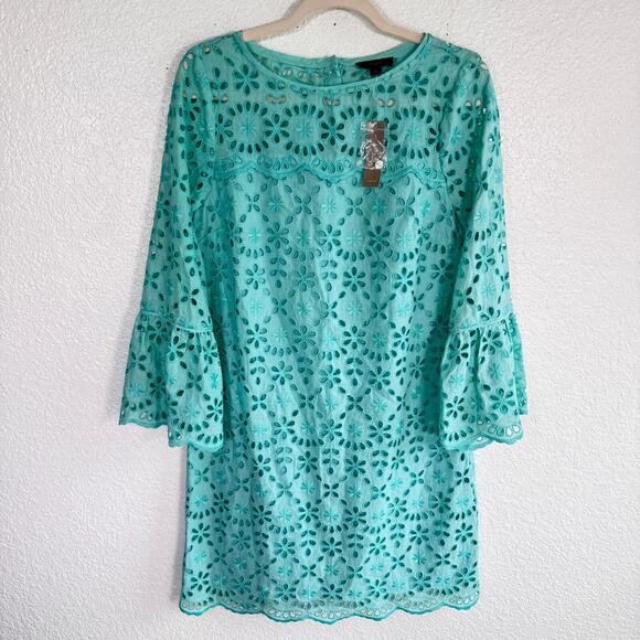 J.CREW Dresses & Skirts - J Crew Dress Womens 4 Embroidered Eyelet Shift Scallop Hem Bell Sleeve Chic NEW